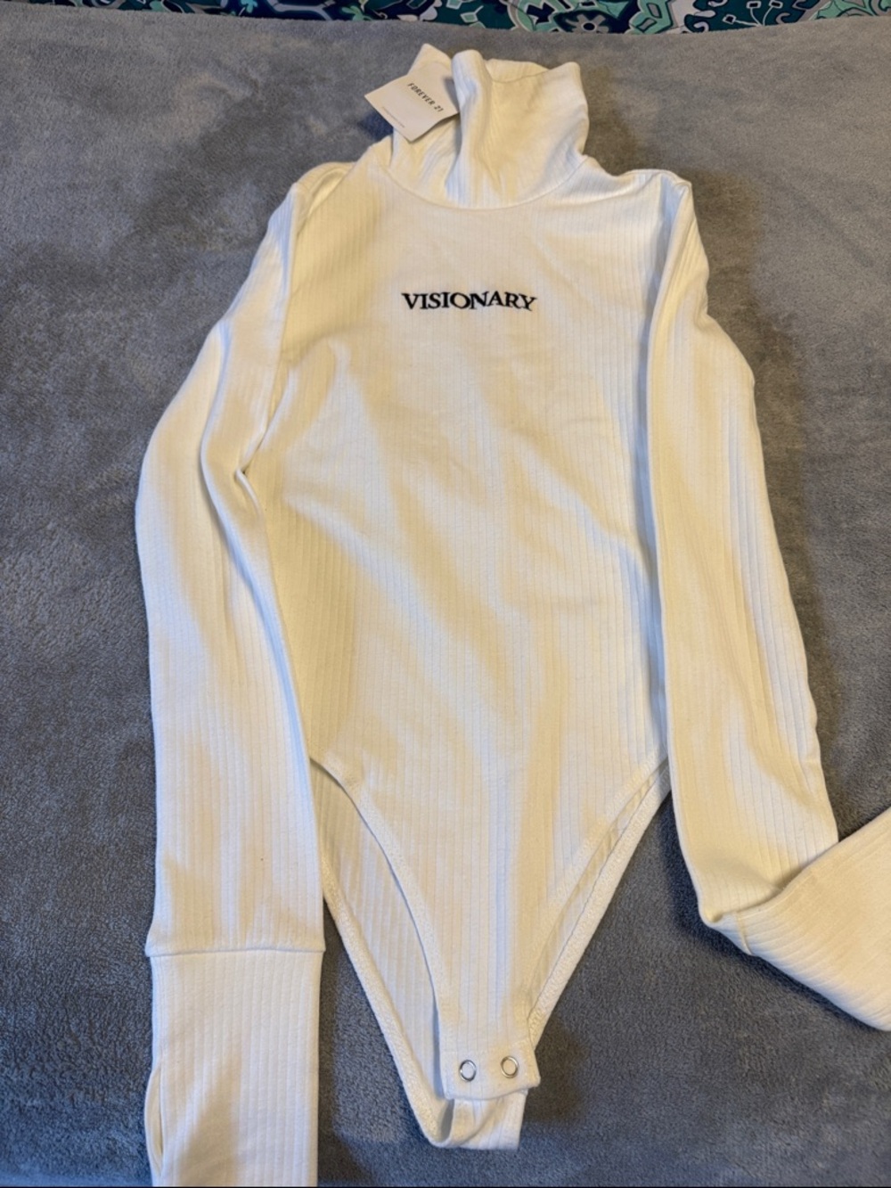 Forever 21 Women’s White Ribbed Turtleneck One-Piece